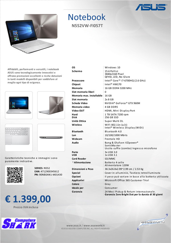 Notebook Asus Vivobook N552VW