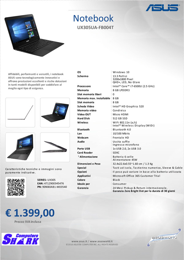 Notebook Asus Zenbook UX305UA